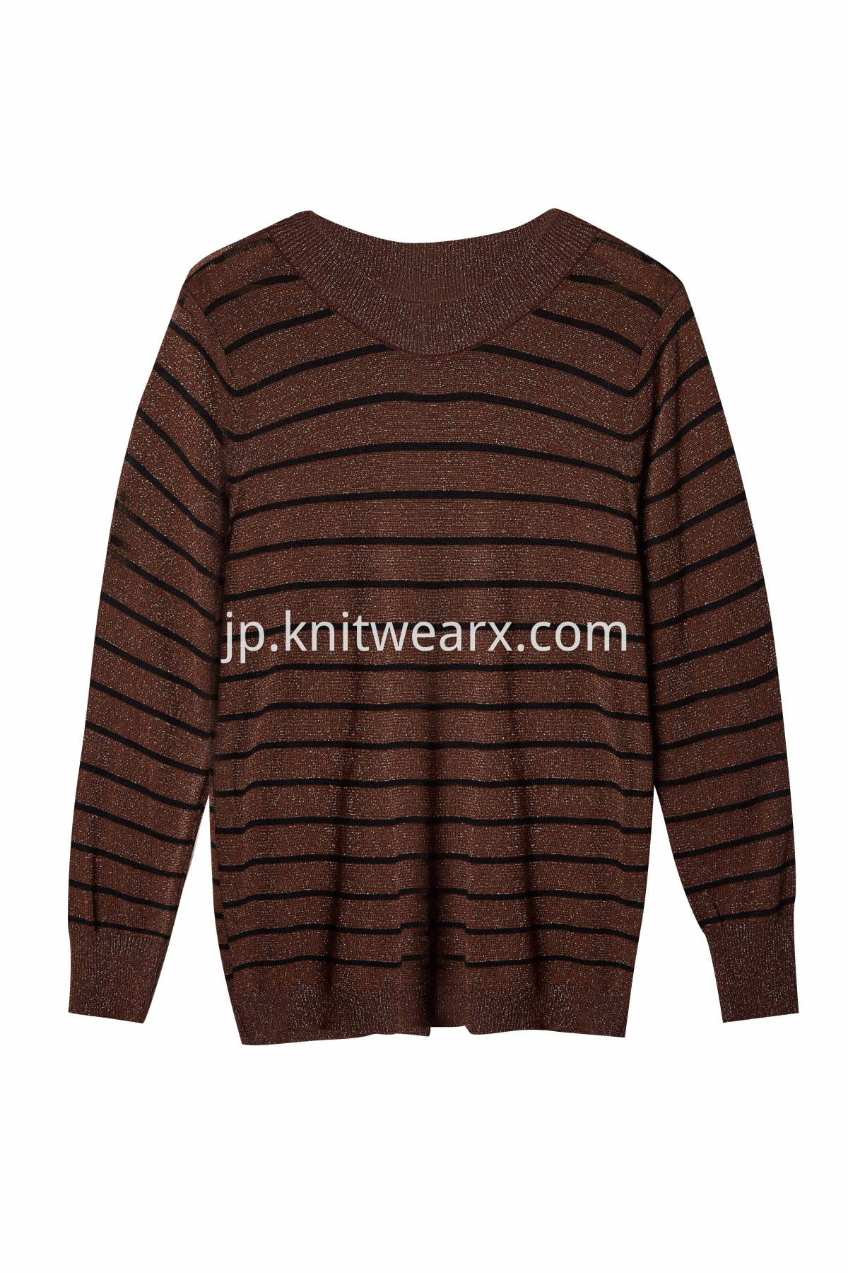 Women's Lurex Striped Crew Neck Pullover Knitwear